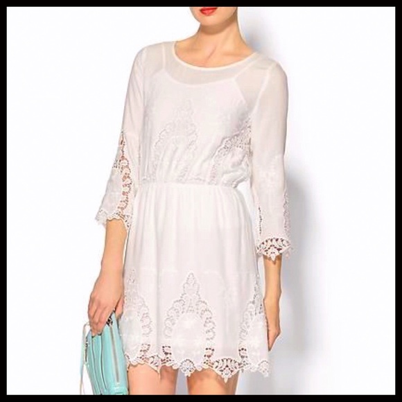 BOHO IVORY WHITE 3/4 SLEEVES MINI DRESS A2C - Picture 2 of 8